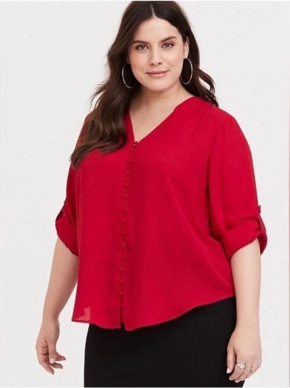 torrid Red V-Neck Button-Front Blouse